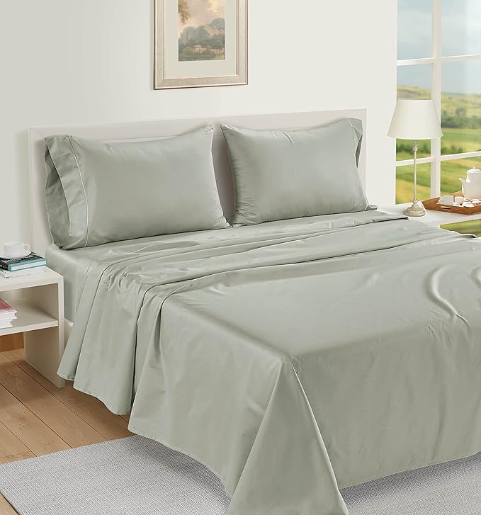 LANE LINEN Luxury 100% Egyptian Cotton Bed Sheets - 1000 Thread Count 4-Piece Mineral Calking Set Bedding Sateen Weave 16" Deep Pocket (Fits Upto 17" Mattress) - LeafyLoom