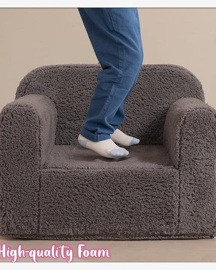 Kids Snuggly-Soft Sherpa Chair, Cuddly Toddler Foam Chair for Boys and Girls, Grey - LeafyLoom