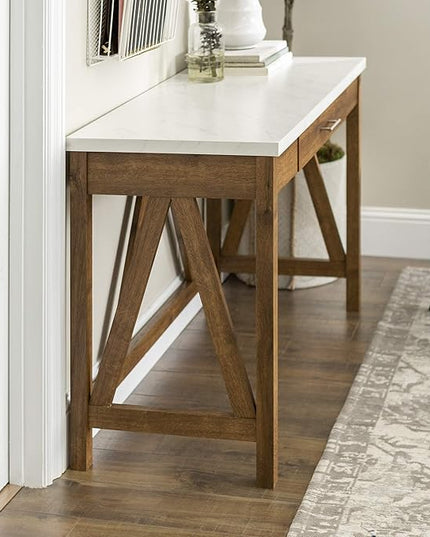 Walker Edison Rustic Farmhouse Wood Computer Writing Desk Home Office Workstation Small, 46 Inch, Marble and Walnut - LeafyLoom