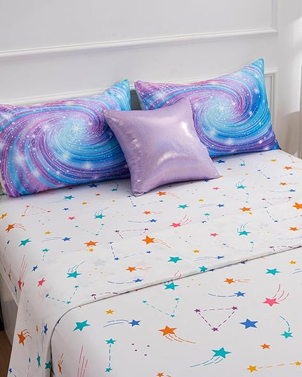 Btargot Super Soft 6 Pieces Gradient Star Ring Comforter Set, Colorful Glitter Rainbow Star Pattern Bedding Set for Boys Girls Teens, Queen Purple - LeafyLoom
