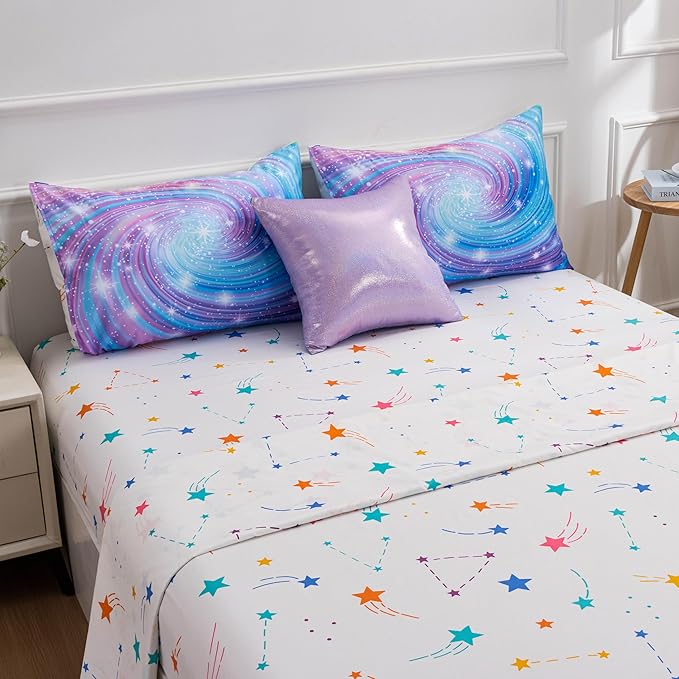 Btargot Super Soft 6 Pieces Gradient Star Ring Comforter Set, Colorful Glitter Rainbow Star Pattern Bedding Set for Boys Girls Teens, Twin Purple - LeafyLoom