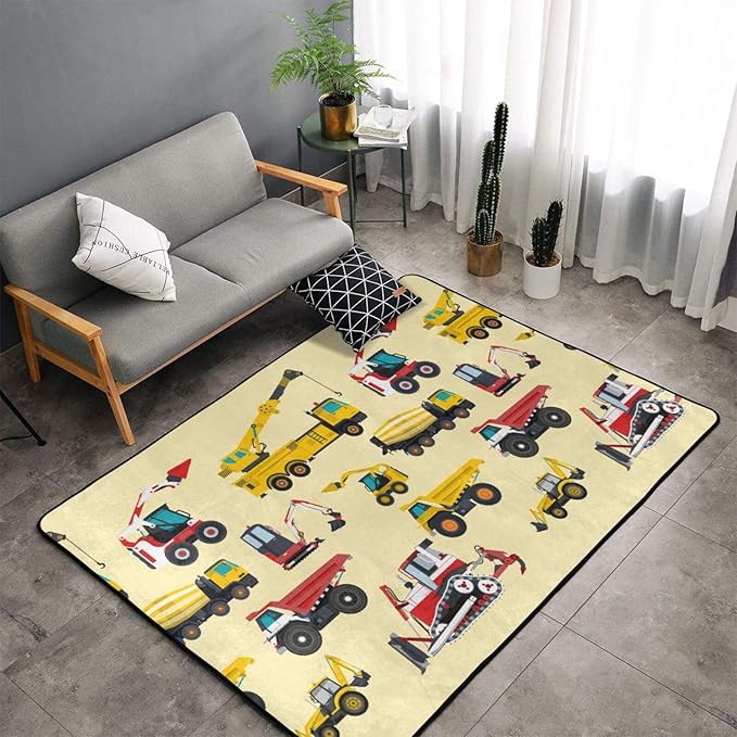 Tractor Truck Rug 60x39 inch Construction Car Play Room Boy Bedroom-Cartoon Construction Truck Tractor - LeafyLoom