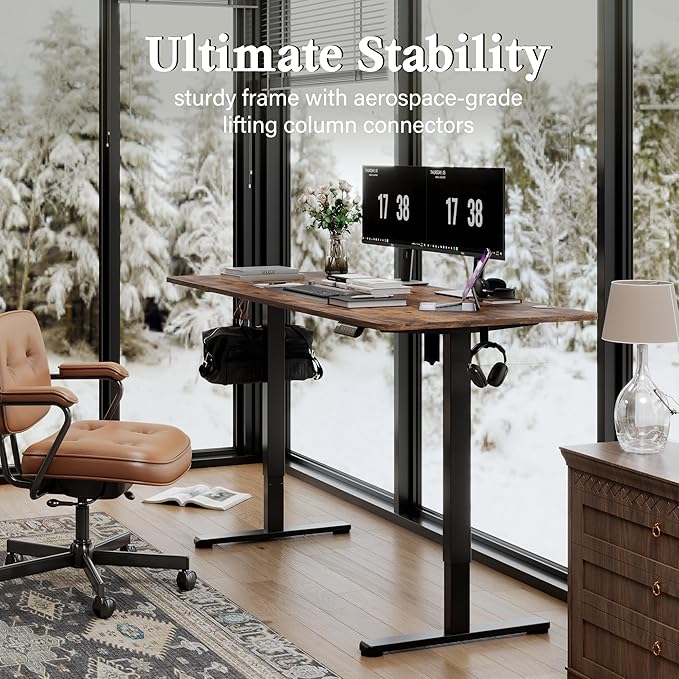 Monomi Electric Standing Desk, 71 x 31.5 inches Height Adjustable Desk, Ergonomic Home Office Sit Stand Up Desk with Memory Preset Controller (Rustic Brown Top/Black Frame) - LeafyLoom