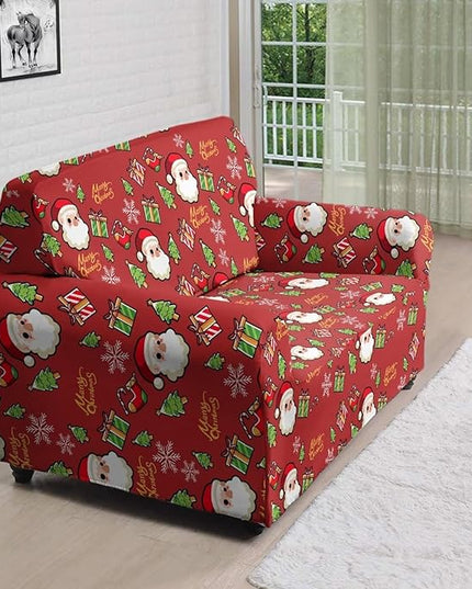 FKELYI Christmas Decor Red Sofa Slipcover for Living Room Santa Claus Sofa Couch Cover with Elastic Bottom Non-Slip Furniture Protector M FKELYI