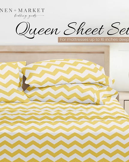 Linen Market 4 Piece Queen Bedding Sheet Set (Yellow Arrow) - Sleep Better Than Ever with These Ultra-Soft & Cooling Bed Sheets for Your Queen Size Bed - Deep Pocket Fits 16" Mattress - LeafyLoom