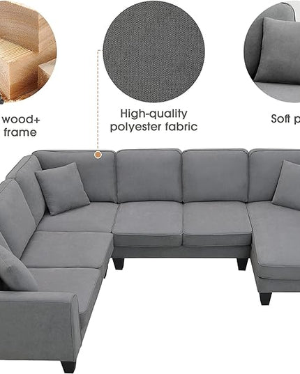 Sectional Couch-108 Modern U Shape Sectional Sofa, 7 Seat Modular Sectional Sofa with 3 Pillows, for Living Room, Apartment, Office - LeafyLoom