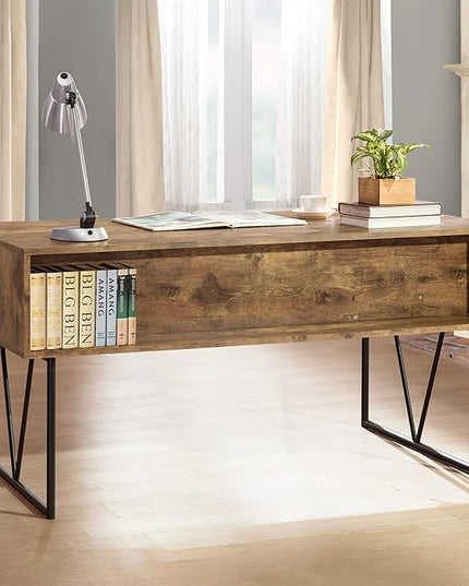 Coaster Home Furnishings Analiese Rustic 63-Inch 4-Drawer Home Office Computer Writing Desk Study Table with Storage Engineered Eco-Friendly Wood Look Laminate Sturdy Steel Base Rustic Nutmeg 800999 - LeafyLoom