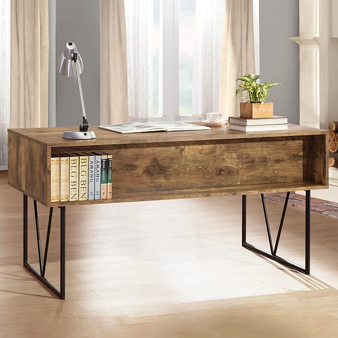 Coaster Home Furnishings Analiese Rustic 63-Inch 4-Drawer Home Office Computer Writing Desk Study Table with Storage Engineered Eco-Friendly Wood Look Laminate Sturdy Steel Base Rustic Nutmeg 800999 - LeafyLoom