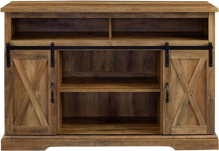 Walker Edison Clayton Farmhouse Sliding Double Barn Door TV Stand for TVs up to 58 Inches, 52 Inch, Rustic Oak - LeafyLoom
