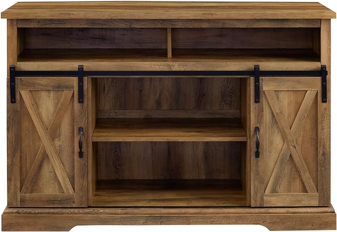 Walker Edison Clayton Farmhouse Sliding Double Barn Door TV Stand for TVs up to 58 Inches, 52 Inch, Rustic Oak - LeafyLoom