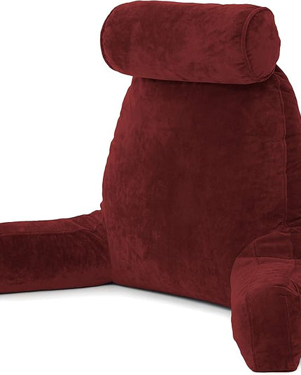 Husband Pillow XXL Cover Aspen Edition Arizona Maroon, Reversible Microfiber to Microsuede, Side & Back Pockets, Handle for Easy Transport - Super Cozy Bed Rest Pillow Cover with Arms - Easy Care - LeafyLoom