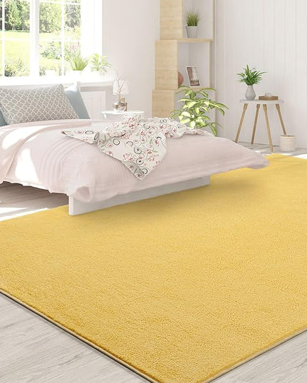 Area Rugs for Bedroom Living Room, 5x8 Yellow Super Soft Comfy Thickened Memory-Foam Indoor Carpets, Modern Aesthetic Minimalist Carpet for Boys Girls Adults Apartment Nursery Home Décor - LeafyLoom