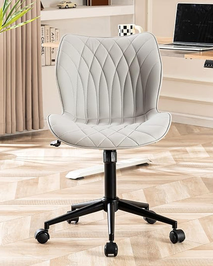 YOUNUOKE Office Desk Chair, Comfy Home Office Chairs, Small Comfortable Desk Chairs with Wheels, Armless PU Leather Chairs for Computer Conference, Gray - LeafyLoom
