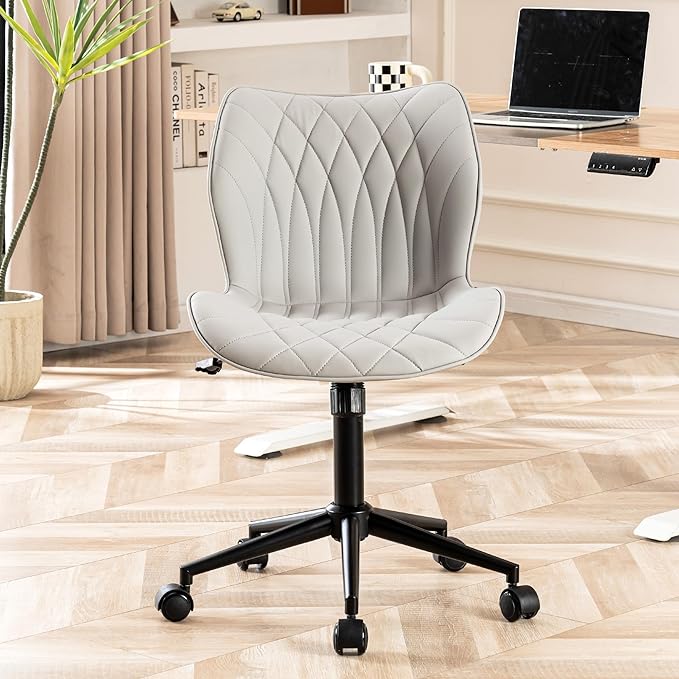 YOUNUOKE Office Desk Chair, Comfy Home Office Chairs, Small Comfortable Desk Chairs with Wheels, Armless PU Leather Chairs for Computer Conference, Gray - LeafyLoom