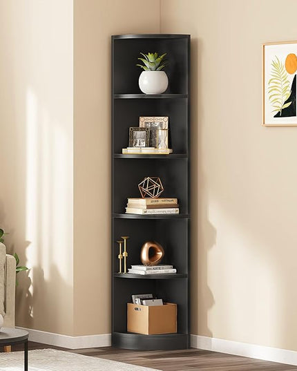 YITAHOME 5-Tier Corner Shelf, 70.8" Tall Modern Free Standing Corner Bookshelf, 5 Shelf Display Corner Bookcase and Bookshelves,Wooden Open Storage Book Shelves for Living Room, Home Office, Black - LeafyLoom