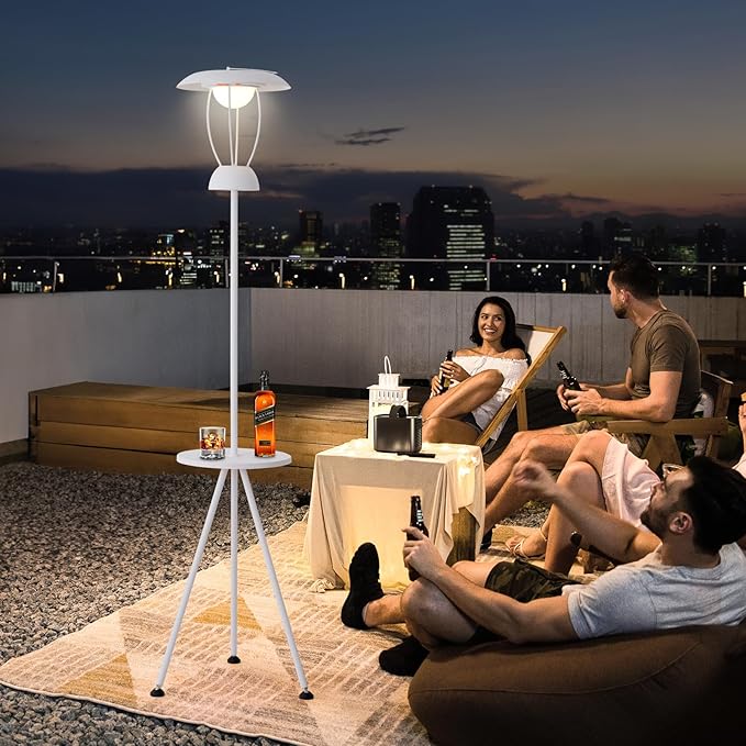 Outdoor Floor Lamp is Solar Powered, Equipped with Three Level Dimming Outdool Solar Lamp, and a Windproof Outdoor Floor Lamp with a Table, Suitable for Terraces, Decks, and Outdoor Spaces - LeafyLoom