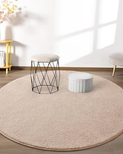 Round Area Rugs for Bedroom Living Room, 4x4 Ivory Super Soft Comfy Thickened Memory-Foam Indoor Circle Carpets, Modern Aesthetic Minimalist Carpet for Boys Girls Adults Nursery Home Décor - LeafyLoom