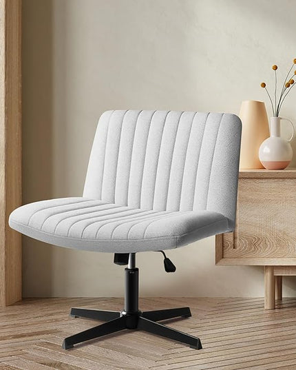 FELICE Cross Legged Armless Wide Seat Chair Fabri Padded Height Adjustable for Home Office Desk Makeup, Grey - LeafyLoom