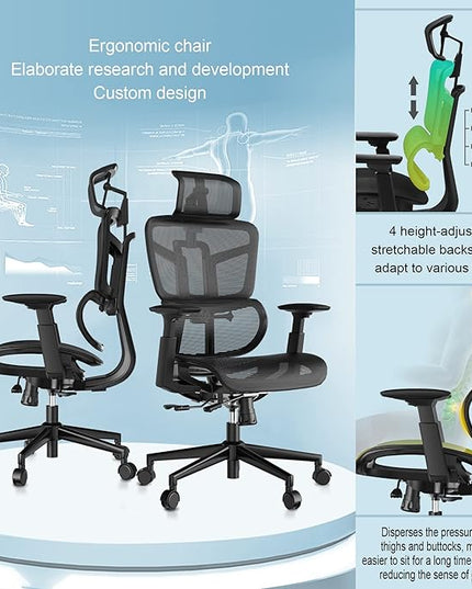 Office Computer Desk Chair, Ergonomic Desk Chair Mesh Computer Chair with Wheels, Adjustable 4D Smart Lumbar Support, Armrests, Seat Depth and Headrest for Home, Bedroom, Study, Dorm, Student, Adults - LeafyLoom