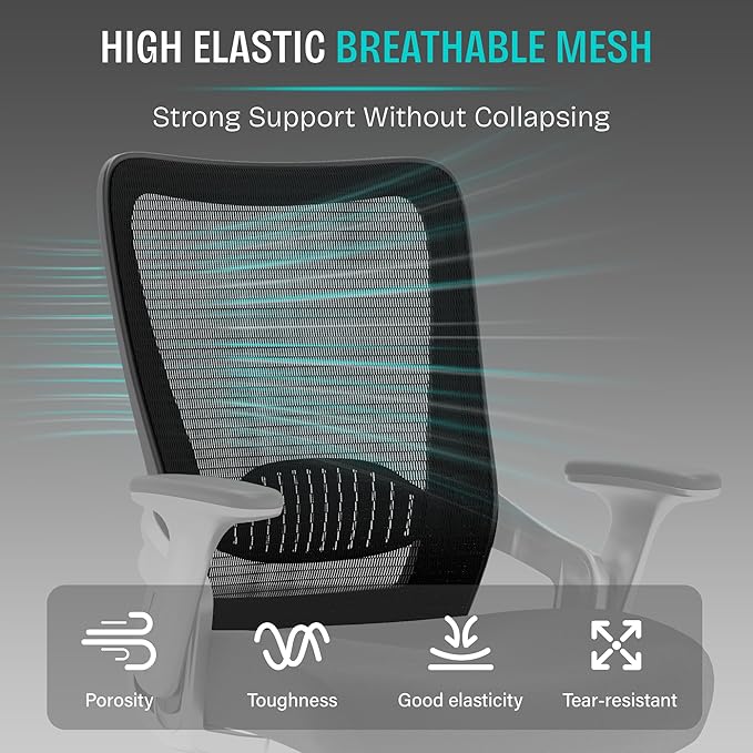 Ergonomic Office Desk Chair, Mesh Computer Gaming Chair with Adjustable Flip-Up Arms, Lumbar Support, Tilt Function, Comfy Wide Seat, Swivel Wheel, Sturdy Big and Tall Task Chairs for Adults Students - LeafyLoom