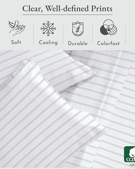 California Design Den Stripe Twin Sheets Set, 100% Cotton 3 Pc Deep Pocket Twin Size Sheets & Pillowcase Set - Classic Stripe - LeafyLoom