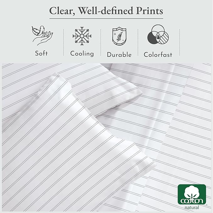 California Design Den Stripe Twin Sheets Set, 100% Cotton 3 Pc Deep Pocket Twin Size Sheets & Pillowcase Set - Classic Stripe - LeafyLoom