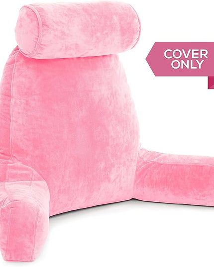 Husband Pillow XXL Cover Micro Plush Easy-Care Fabric Designed with Vibrant Long Lasting Color, Lush with Back & Side Pockets - Wide Large Zipper, Bed Rest Reading Pillowcase, Pink - LeafyLoom