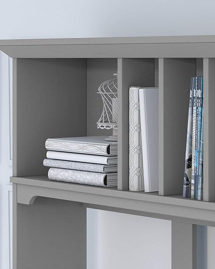 Bush Furniture Salinas 60W L Shaped Desk with Hutch and 5 Shelf Bookcase in Cape Cod Gray - LeafyLoom