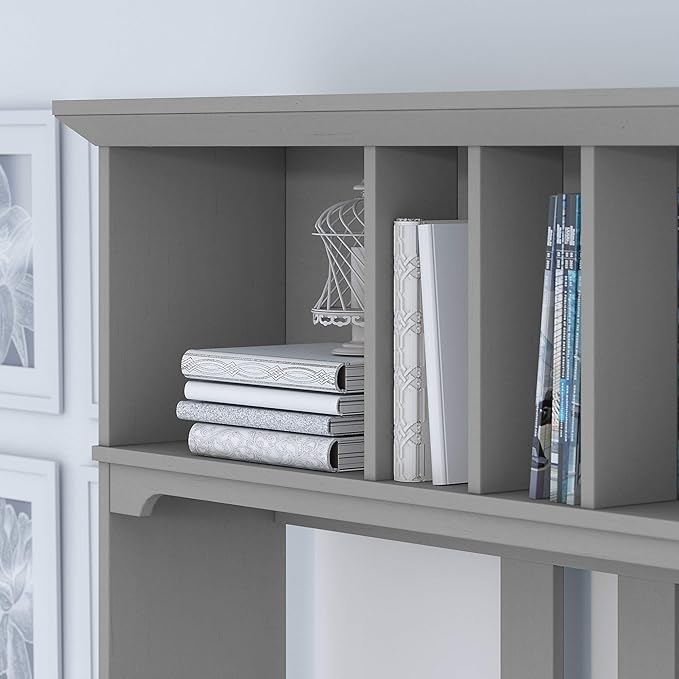 Bush Furniture Salinas 60W L Shaped Desk with Hutch and 5 Shelf Bookcase in Cape Cod Gray - LeafyLoom