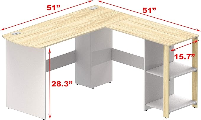SHW L-Shaped Home Office Corner Desk Wood Top, Oak - LeafyLoom