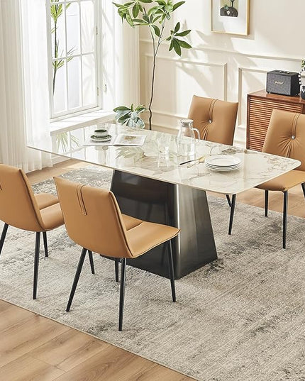 YOUTASTE Dining Chairs Set of 2 Mid Century Modern Upholstered Leather Kitchen Chairs Soft Padded Side Chairs Dinner Chairs with Metal Legs for Living Room Bedroom, Camel - LeafyLoom