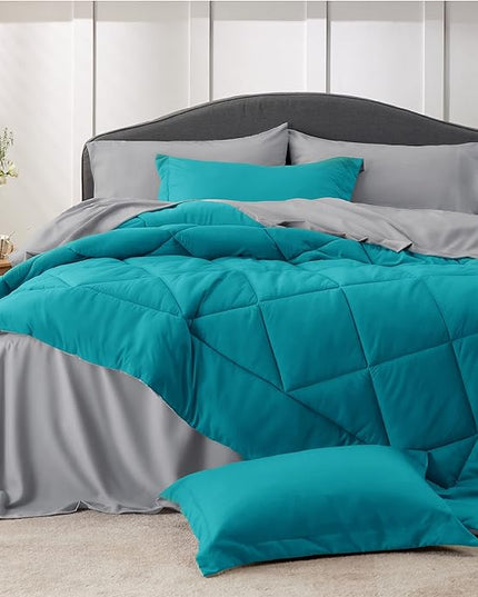 Bedsure Teal California King Size Comforter Set - 7 Pieces Reversible California King Bed in a Bag King Bed Set with Comforters, Sheets, Pillowcases & Shams, California King Bedding Sets - LeafyLoom