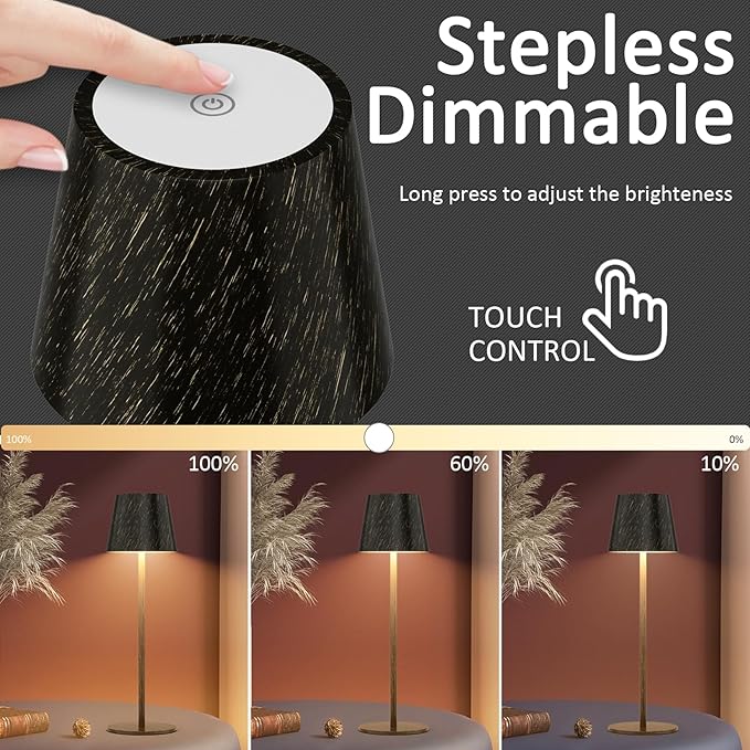 2 Pack Dimmable Table Lamp 3000k Warm White, IP54 Wireless Bottle Lamp for Indoor and Outdoor, 5000 mAh Rechargeable Table Lamp for Family, Restaurant & Bar(Copper) - LeafyLoom