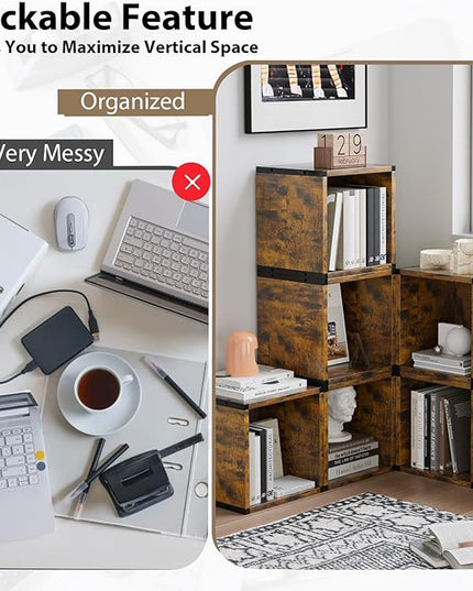 Cube Storage Organizer with Wheels Connect Firmly to Each Other, Book Shelf Assembly Required, Suitable for Room Decor, Closet Organizers and Storage, Display Shelf (Rustic Brown, 10.39*10.39"+Wheels) - LeafyLoom