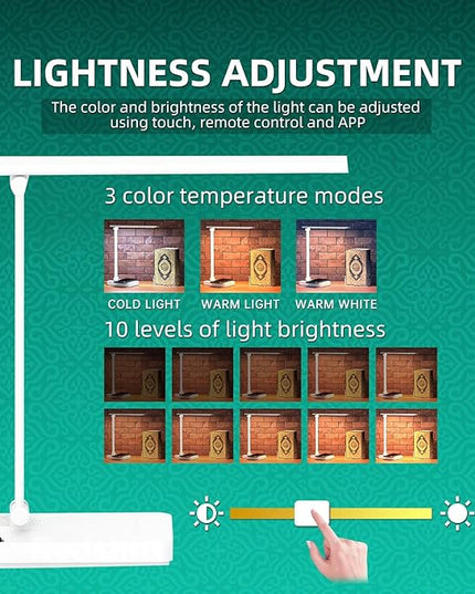 Equantu Quran Speaker Lamp with Wireless Charger, Quran Night Light Speaker with Remote, LED Bluetooth Touch Quran Light w/APP Contral, 7 Brightness Desk Lamp - LeafyLoom