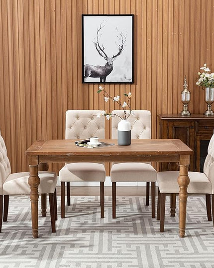 COLAMY Tufted Dining Room Chairs Set of 4, Parsons Diner Chairs Upholstered Fabric Side Kitchen Chairs with Solid Wood Legs and Padded Seat - Beige - LeafyLoom