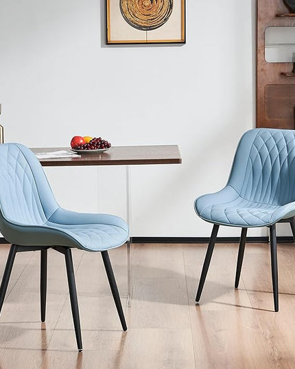 YOUNIKE Blue Dining Chairs set of 2 with High Backs Mid Century Modern Kitchen & Dining Room Chairs PU Faux Leather Upholstered sillas de comedor Comfortable Large Padded Accent Chairs with Metal Legs - LeafyLoom