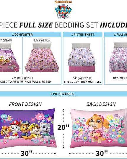 Franco Kids Bedding Super Soft Comforter and Sheet Set, 5 Piece Full Size, Paw Patrol Girls - LeafyLoom
