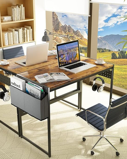DKLGG Computer Desk 39" Home Office Desk Laptop Study Table Workstation with A Storage Bag and Headphone Hook Retro Industrial Design Small Computer Desk for Teens, Brown - LeafyLoom