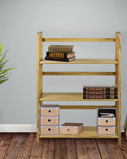 Casual Home 3-Shelf Folding Stackable Bookcase (27.5" Wide)-Natural - LeafyLoom