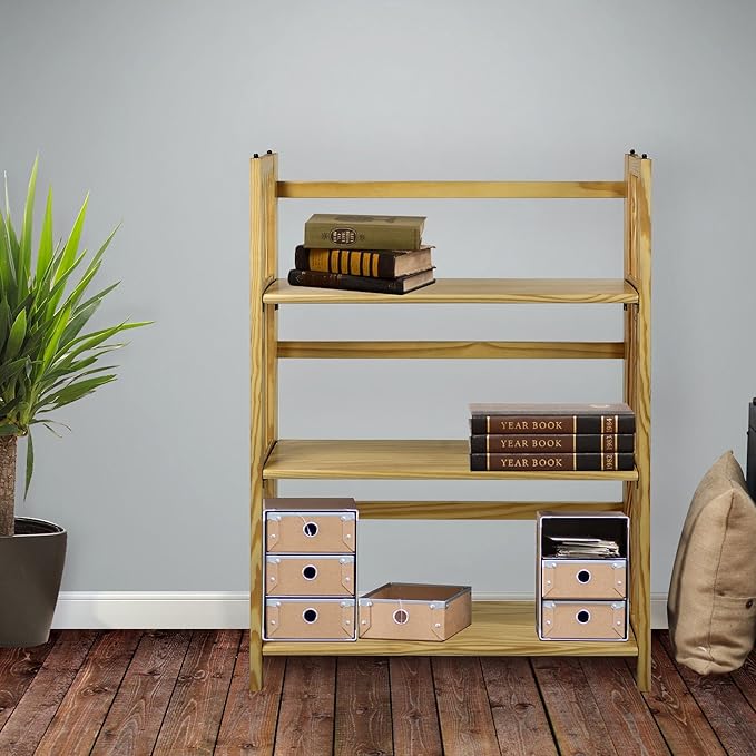 Casual Home 3-Shelf Folding Stackable Bookcase (27.5" Wide)-Natural - LeafyLoom