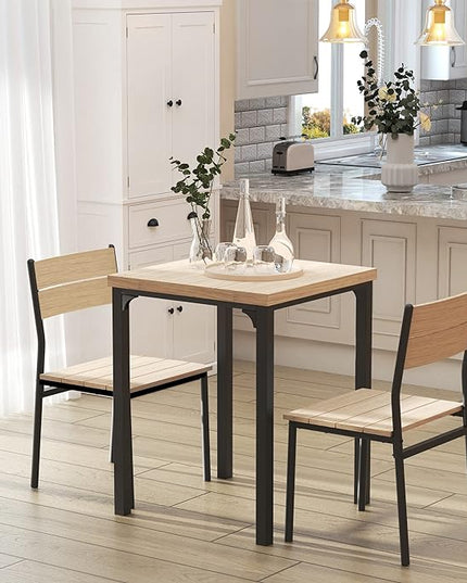 HOMCOM 3 Piece Dining Table Set for 2, Modern Kitchen Table and Chairs, Dining Room Set for Breakfast Nook, Small Space, Apartment, Space Saving, Light Wood Grain - LeafyLoom