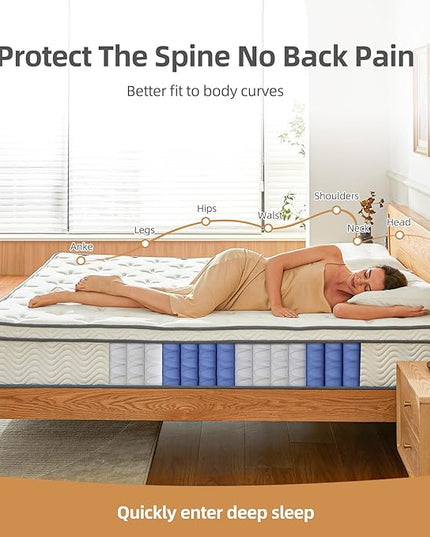 Full Size Mattress, 12 Inch Mattress Full with Pocket Spring and Memory Foam for Pressure Relief, Motion Isolation, Edge Support, Medium Firm Mattress in a Box, CertiPUR-US, White - LeafyLoom