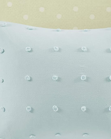 Callie Cotton Jacquard Weave Colorful Pom Pom Kids Comforter sets, Down Alternative Shabby Chic All Season Girls Bedding, Bedroom Decor, Full/Queen,Aqua 5 Piece - LeafyLoom