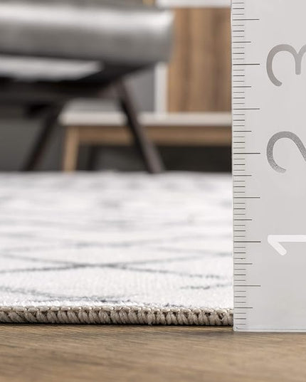 nuLOOM Moroccan Blythe Machine Washable Ultra Thin Area Rug, 6' x 9', Grey - LeafyLoom