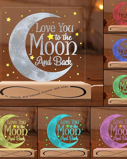 Romantic Valentines Gifts, Love You Moon and Back Infinity & Beyond 3D Illusion Lamp USB Powered Acrylic Night Light for Girlfriend Boyfriend Him Her Husband Wife on Birthday Anniversary - LeafyLoom