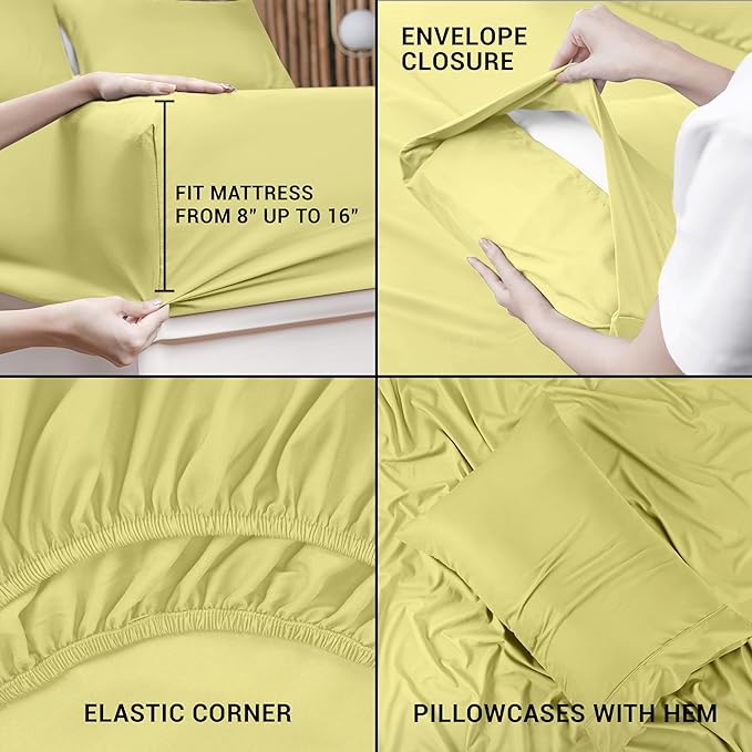 Utopia Bedding Twin Bed Sheets Set - 3 Piece Bedding - Brushed Microfiber - Shrinkage and Fade Resistant - Easy Care (Twin, Yellow) - LeafyLoom
