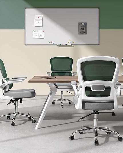 Ergonomic Office Chair, Breathable Mesh Chair with Adjustable Height, Computer Chair with a Double Lumbar Support and Flip-up Arms, Home Office Desk Chair with 90°-130° Tilt Function - LeafyLoom
