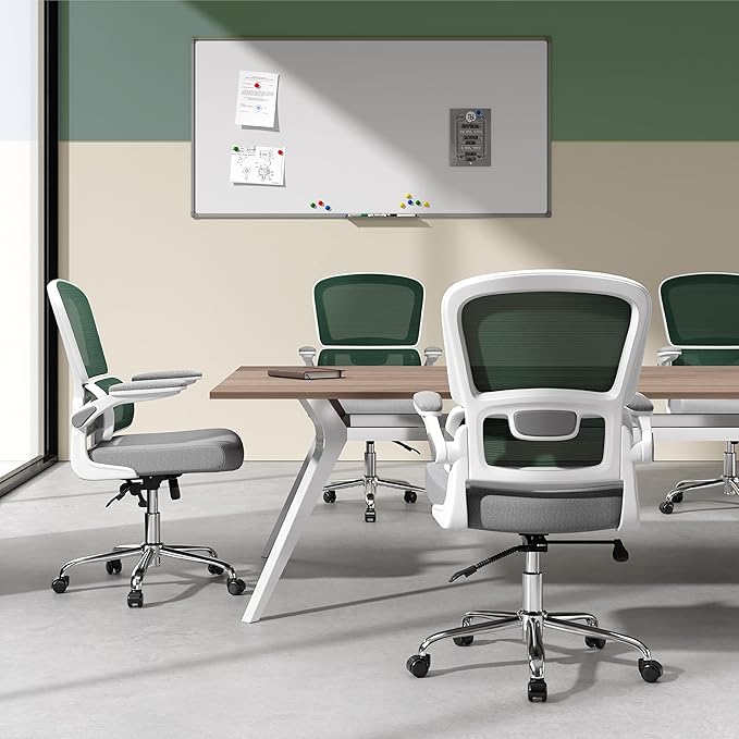 Ergonomic Office Chair, Breathable Mesh Chair with Adjustable Height, Computer Chair with a Double Lumbar Support and Flip-up Arms, Home Office Desk Chair with 90°-130° Tilt Function - LeafyLoom
