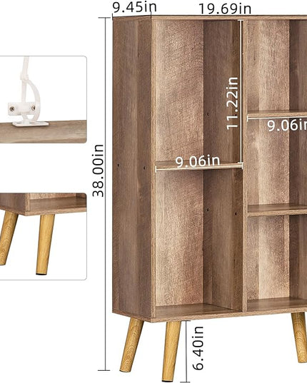 5 Cube Small Bookshelf,3 Tier Mid-Century Modern Bookcase with Legs,Wood Kids Bookshelves Storage Organizer Shelf,Free Standing Narrow Book Shelves,Oak Grey Corner Bookcases for Bedroom,Living Room - LeafyLoom